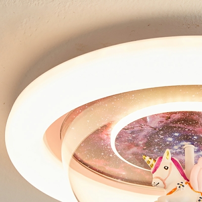 2 Light Close To Ceiling Fixtures Kids Style Unicorn Shape Metal Flushmount Lighting