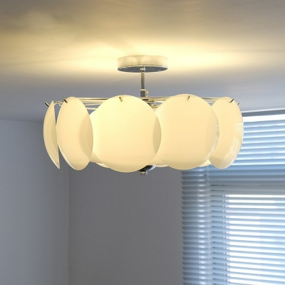 6 Light Close To Ceiling Fixtures Traditional Style Drum Shape Metal Flush Pendant Light