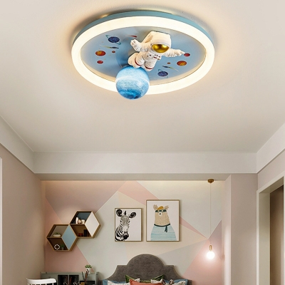 1 Light Ceiling Lamps Kids Style Round Shape Metal Flush Mount Lighting