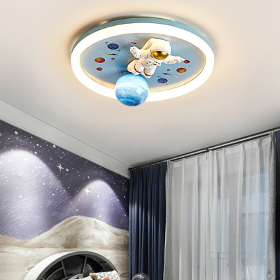 1 Light Ceiling Lamps Kids Style Round Shape Metal Flush Mount Lighting