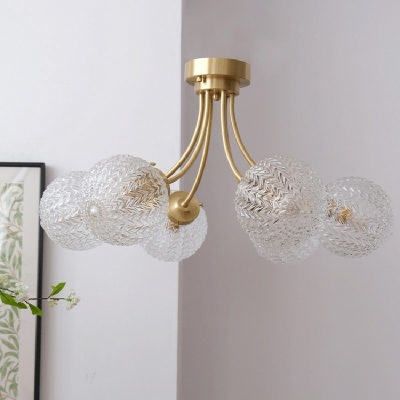 6 Light Close To Ceiling Fixtures Traditional Style Ball Shape Metal Flushmount Lighting