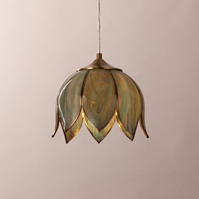 Retro Full Copper Single Pendant Creative Shape Glass Hanging Lamp