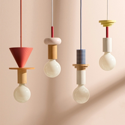 Modern Personality Single Pendant Creative Wood Art Design Hanging Lamp