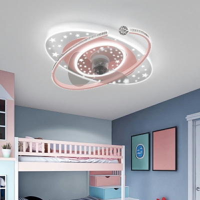 Nordic Simple LED Fan Light Creative Crystal Star Ceiling Mounted Fan Light for Bedroom