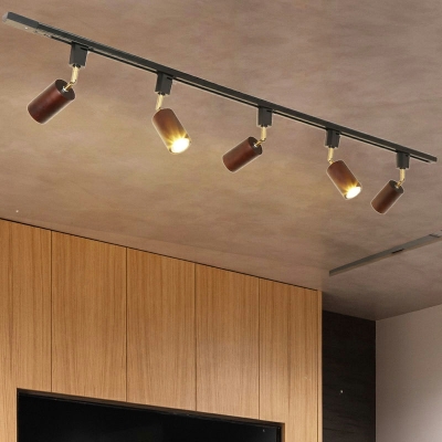 Nordic Walnut Track Spotlight Simple Adjustable Ceiling Lamp for Bedroom