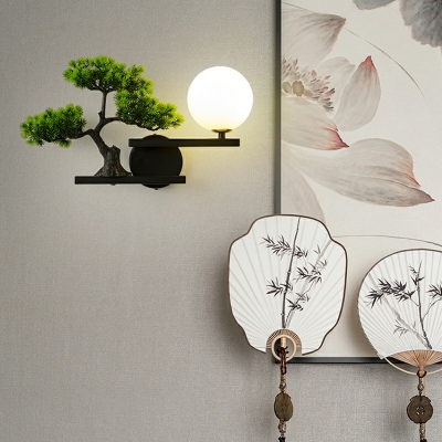 White Glass Shade Sconce Light Children's Room Style Wall Lighting for Bedroom