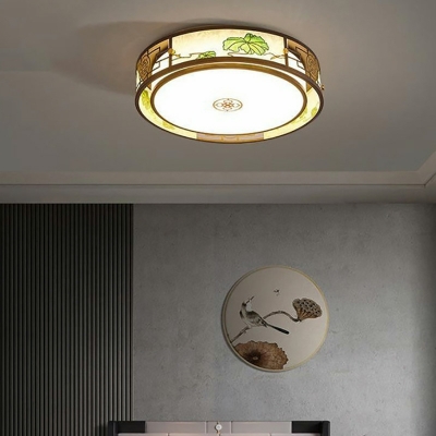 1 Light Ceiling Mount Light Fixture Trditional Style Geometric Shape Fabric Flushmount Lighting