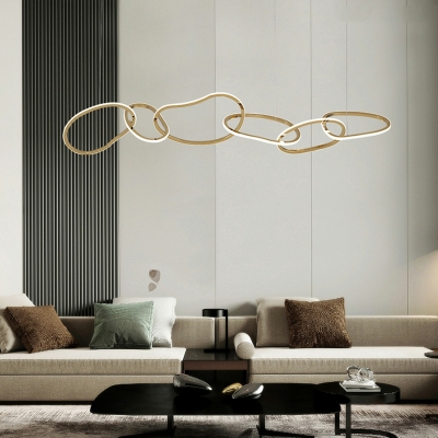 6 Light Pendant Lamp Contemporary Style Ring Shape Metal Hanging Ceiling Light