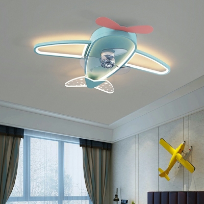 Modern Creative Cartoon Fan Lamp Aircraft Shape Ceiling Mounted Fan Light for Bedroom
