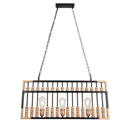 3 Light Island Chandelier Industrial Style Abacus Shape Metal Hanging Ceiling Light
