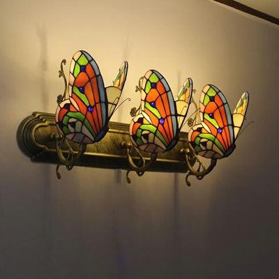 Tiffany Butterfly Wall Light Creative Stained Glass Vanity Lamp for Bathroom