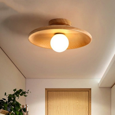 1 Light Ceiling Lamp Modern Style Dome Shape Wood Flush Mount Chandelier Lighting
