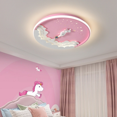 2 Light Close To Ceiling Fixtures Kids Style Round Shape Metal Flushmount Lighting