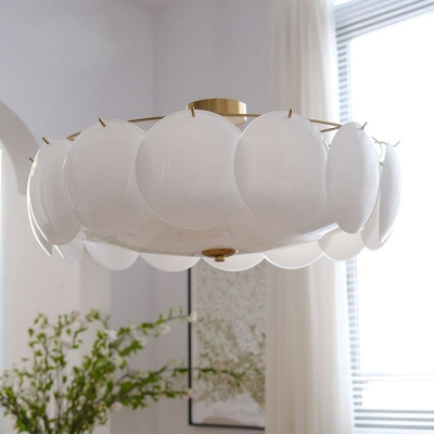 6 Light Close To Ceiling Fixtures Traditional Style Drum Shape Metal Flush Pendant Light