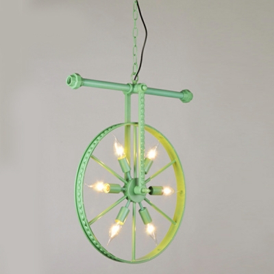 6 Light Pendant Light Fixtures Industrial Style Wheel Shape Metal Hanging Ceiling Lights