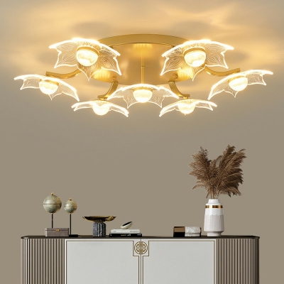 7 Light Ceiling Lamp Contemporary Style Flower Shape Metal Flush Chandelier Lighting
