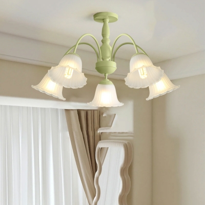 French Pastoral Style Chandelier Creative Flower-shaped Glass Chandelier for Bedroom