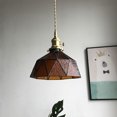 Retro Brass Single Pendant Nordic Personality Tiffany Glass Hanging Lamp