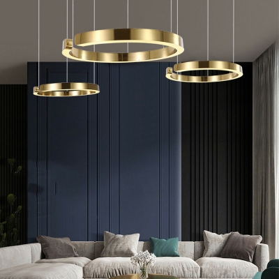 1 Light Pendant Chandelier Contemporary Style Circle Shape Metal Hanging Ceiling Light