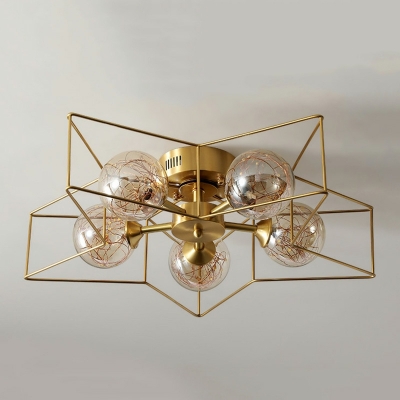 5 Light Close To Ceiling Fixtures Vintage Style Star Shape Metal Flushmount Lighting