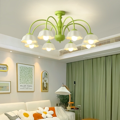 French Country Style Chandelier Creative Flower Shaped Ceramic Chandelier for Bedroom