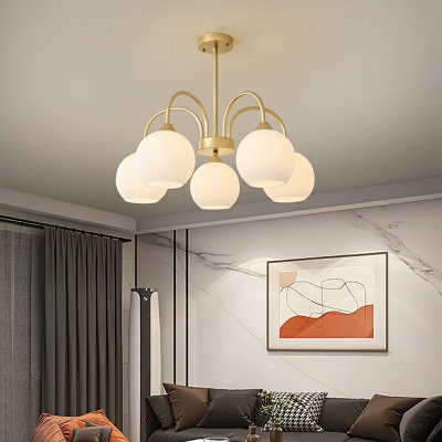 French Minimalist Glass Chandelier Modern Wrought Iron Chandelier for Living Room