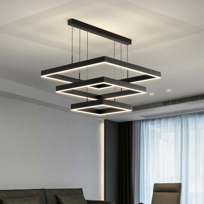 Nordic Simple Aluminum Chandelier Creative Square LED Chandelier for Living Room