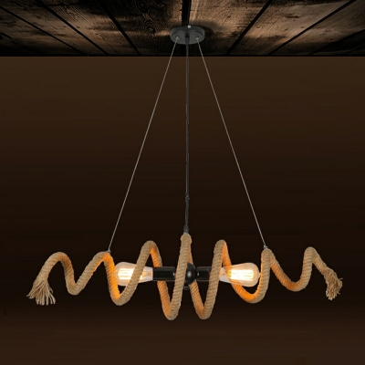 2 Light Island Pendant Lights Industrial Style Rope Shape Metal Hanging Ceiling Light