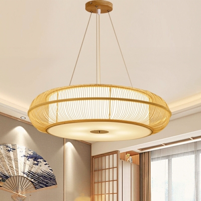 3 Light Ceiling Pendant Light Modern Style Drum Shape Rattan Hanging Lighting Fixtures