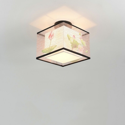 1 Light Ceiling Mount Chandelier Trditional Style Geometric Shape Fabric Flushmount Lighting