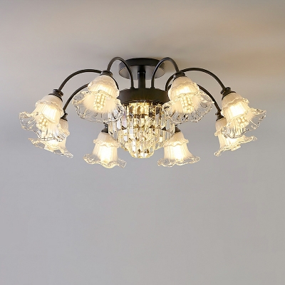10 Light Ceiling Lamp Modern Style Flower Shape Metal Flush Chandelier Lighting