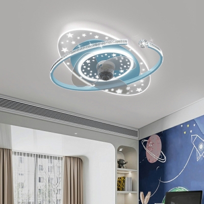 Nordic Simple LED Fan Light Creative Crystal Star Ceiling Mounted Fan Light for Bedroom