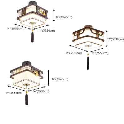 3 Light Ceiling Mount Light Fixture Trditional Style Square Shape Fabric Flushmount Lighting
