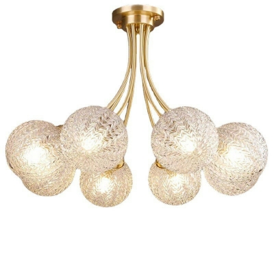 6 Light Close To Ceiling Fixtures Traditional Style Ball Shape Metal Flushmount Lighting