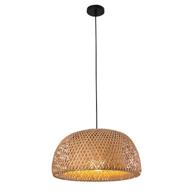 1 Light Half-Circle Shade Bamboo Hanging Light Fixture in Yellow for Dining Room