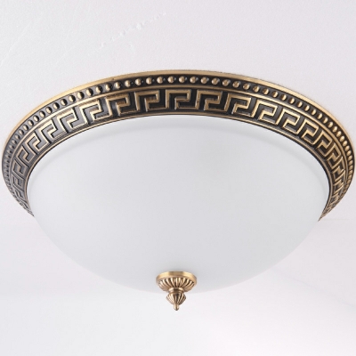European Style Copper Ceiling Lamp Retro Round Glass Ceiling Lamp for Bedroom