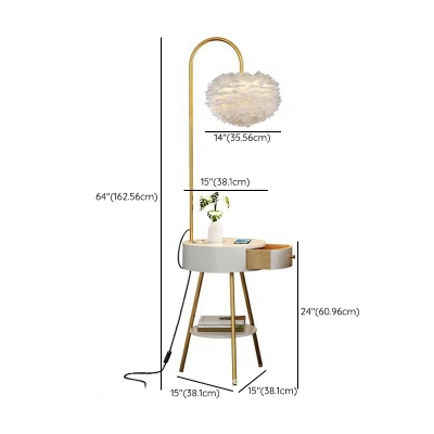 Modern Romantic Feather Shade Floor Lamp With Storage Cabinet for Living Room and Bedroom