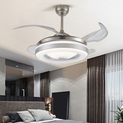 Modern Simple LED Ceiling Mounted Fan Light in Chrome for Living Room
