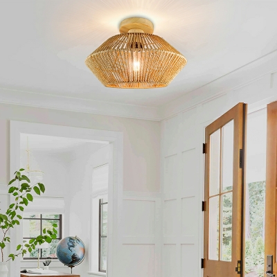 Retro Rattan Weaving Flushmount Ceiling Light for Hallway and Bedroom