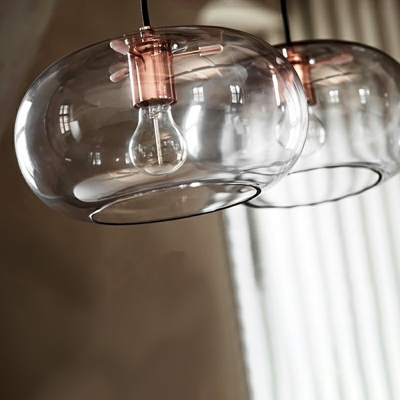 Vintage Glass Pendant Light Fixtures Industrial Drum for Bedroom