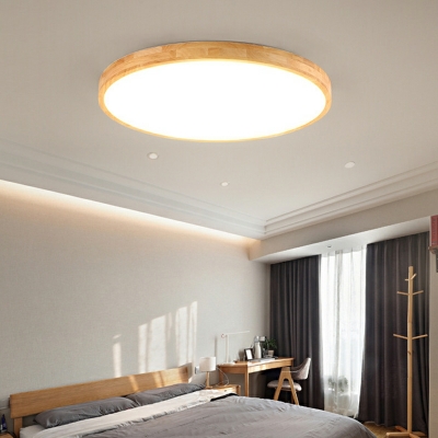 1 Light Ceiling Lamps Minimalism Style Round Shape Wood Flush Mount Lights