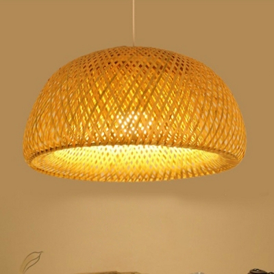1 Light Half-Circle Shade Bamboo Hanging Light Fixture in Yellow for Dining Room