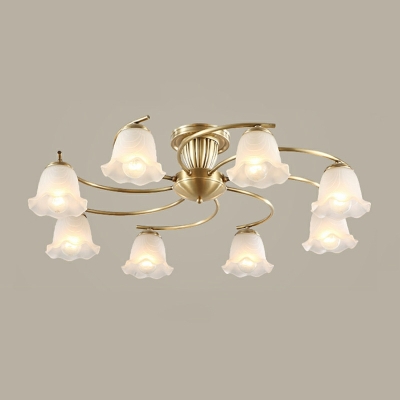 American Light Luxury Copper Flower Glass Ceiling Lamp For Bedroom and Living Room