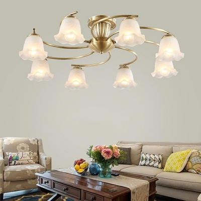 American Light Luxury Copper Flower Glass Ceiling Lamp For Bedroom and Living Room