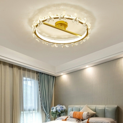 Nordic Romantic LED Crystal Flower Semi-Flushmount Light for Bedroom