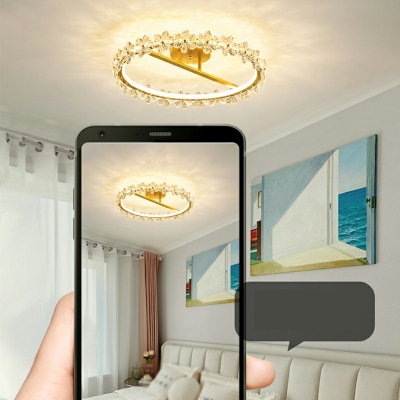 Traditional Crystal Led Flush Mount Ceiling Fixture Round for Kid's Room