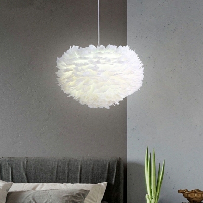 5 Light Minimalist Style Globe Shape Feather Ceiling Hung Fixtures