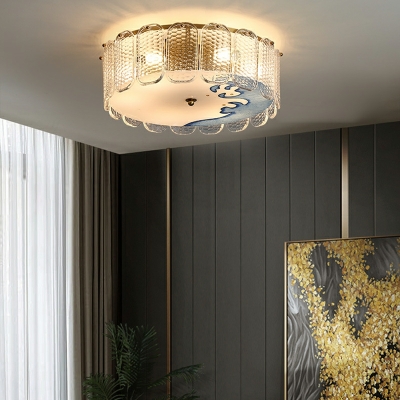 6 Lights Traditional Style Drum Shape Metal Flush Mount Ceiling Light Fixtures