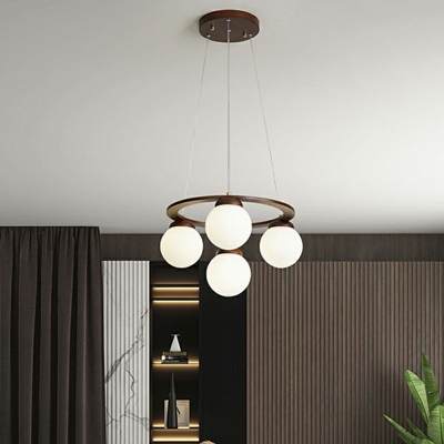 7 Light Pendant Chandelier Minimalism Style Globe Shape Wood Hanging Ceiling Light