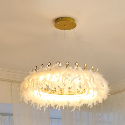 Contemporary Chandelier Lighting Fixtures Feather for Living Room